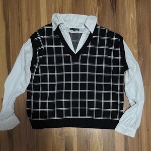 Adrianna Papell Black and White V-Neck Sweater Vest